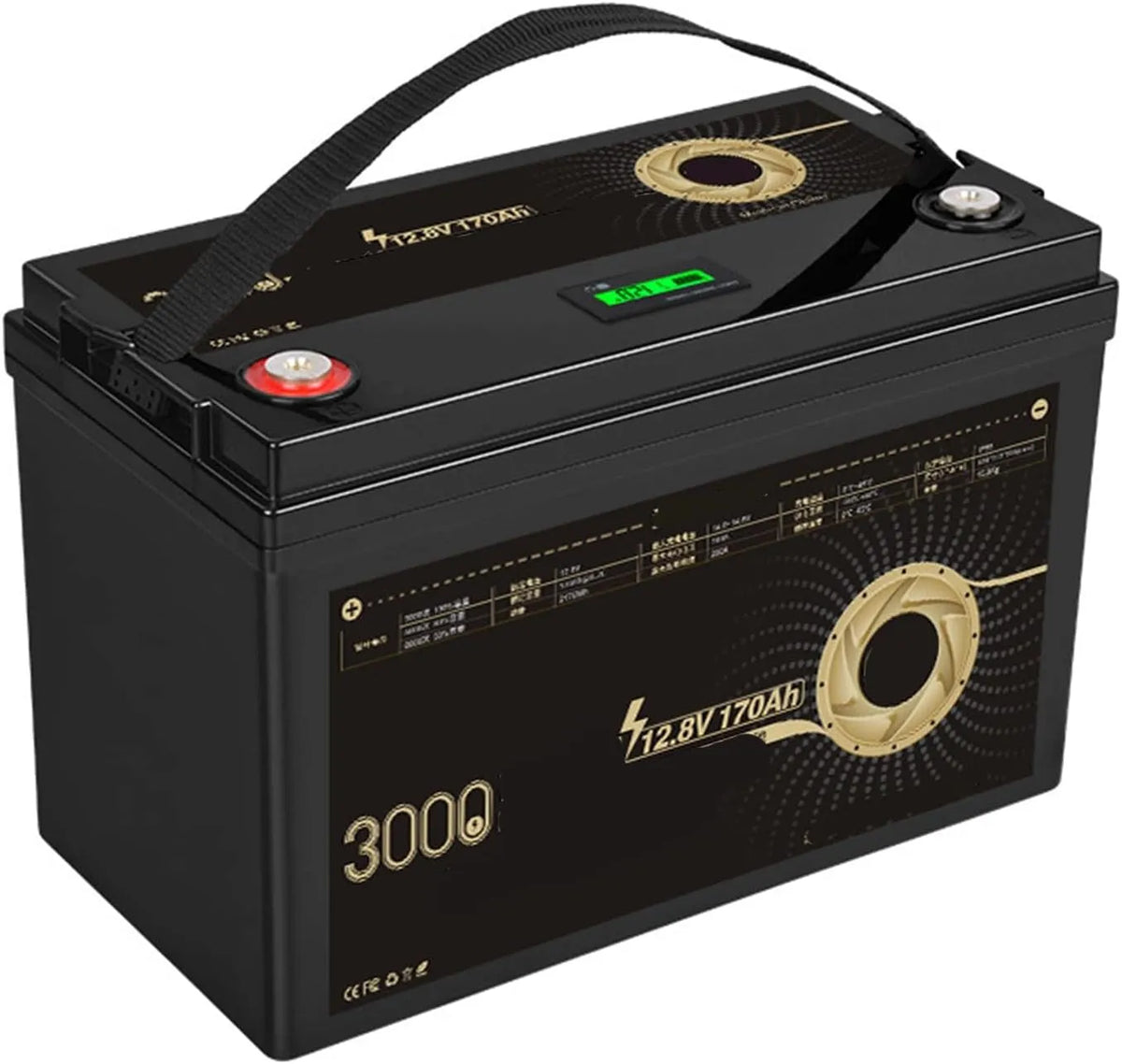 12V, 12V LiFePO4-batterij Deep-cycle lithiumbatterij Oplaadbare lithium-ijzerfosfaatbatterij Ingebouwde 200A BMS 3000 cycli-batterij voor RV, model