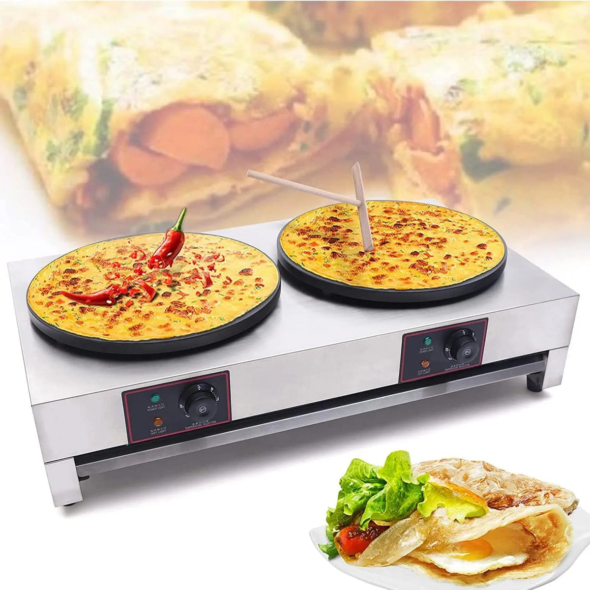 Elektrische pannenkoekenmaker met antiaanbaklaag met 40 cm, 6000 W en RVS