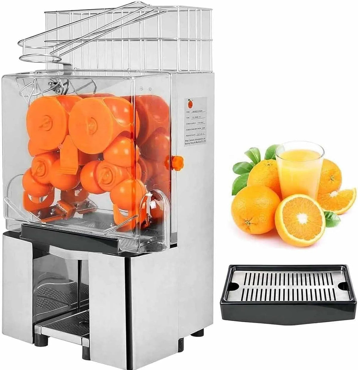 Commerciële sapcentrifuge, Commerciële sapcentrifuge, 80% sapopbrengst, zware commerciële sinaasappelpers met dubbele afvalbakken, automatische