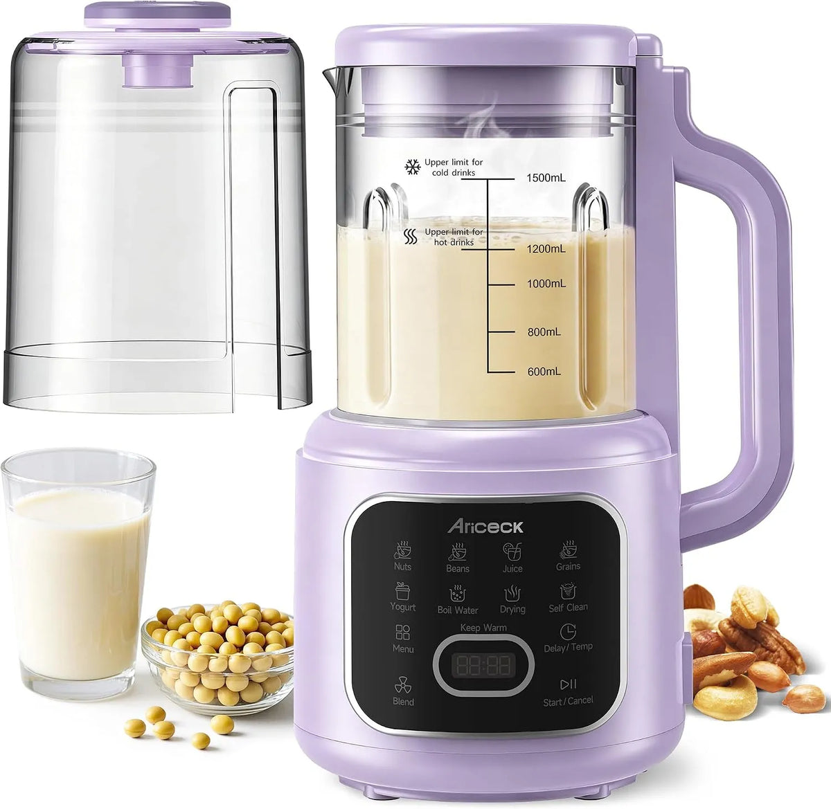 Machine, N4, 1500 ml, 800 W krachtige motor, sojamelk en smoothies, inclusief receptenboek, BPA-vrij