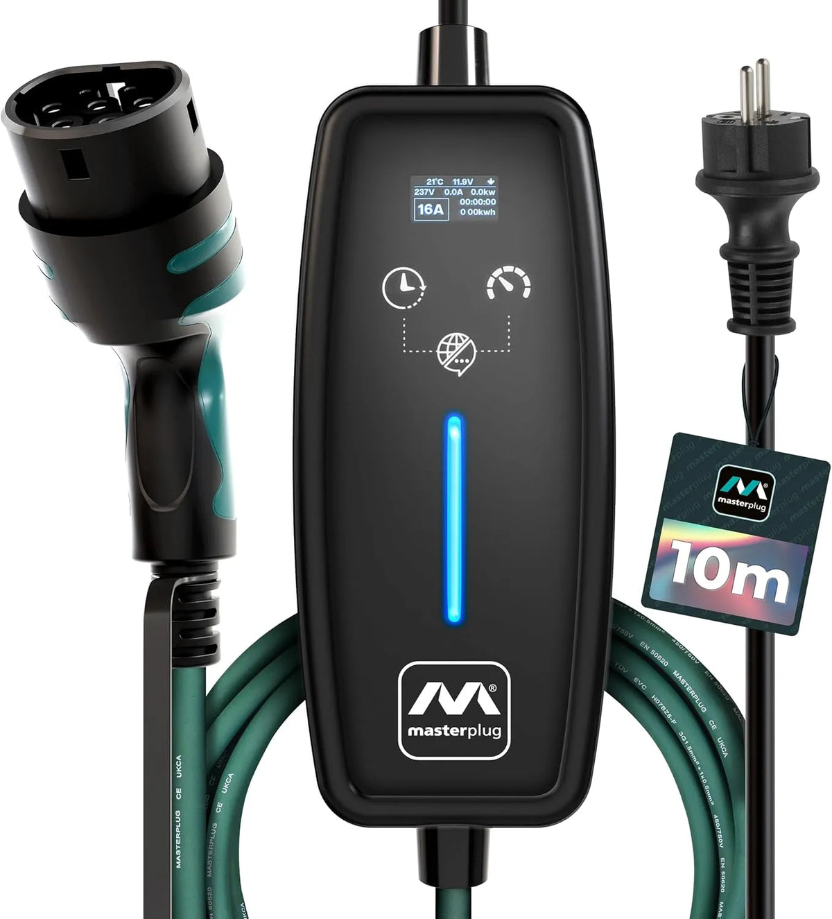 Lader, EVCM221610G/EU, 3,6 kW, 16 A, 10 Meter, Modus 2, Schuko EU-Stekker naar Type 2 Autolader