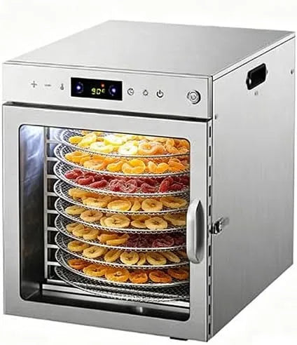 Machine, 800 W droger met instelbare thermostaat van 30-90 °C en 24-uurs timer, vlees 10tray, groenten, 360° efficiënte droging, droogmachine