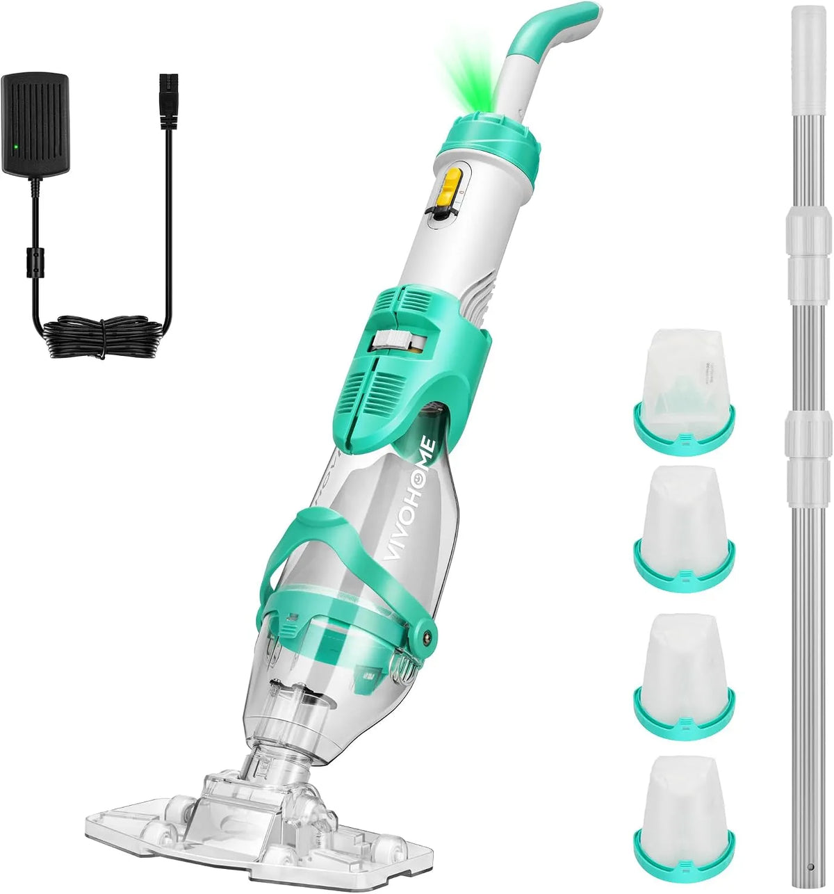 Zwembadreiniger met 250cm, 2,6L, 40 W, 50 dB, 75 minuten, geluidsarme werking en aluminium