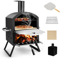 COSTWAY outdoor pizzaoven, 2-laags pizzaoven met grillrooster, waterdicht deksel, voor picknick, feest, pizzasteen, hittebestendige