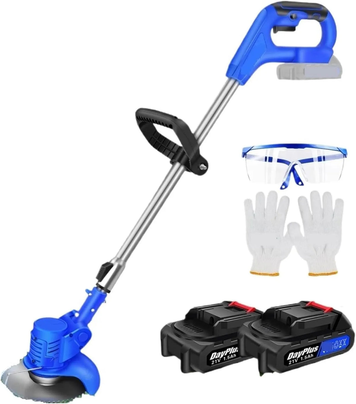 Grasmaaier met 21V, 1500mAh, 5000 W, 13A en blauw, Elektrische Grasmaaier 21V Grastrimmer Elektrische Snoerloze