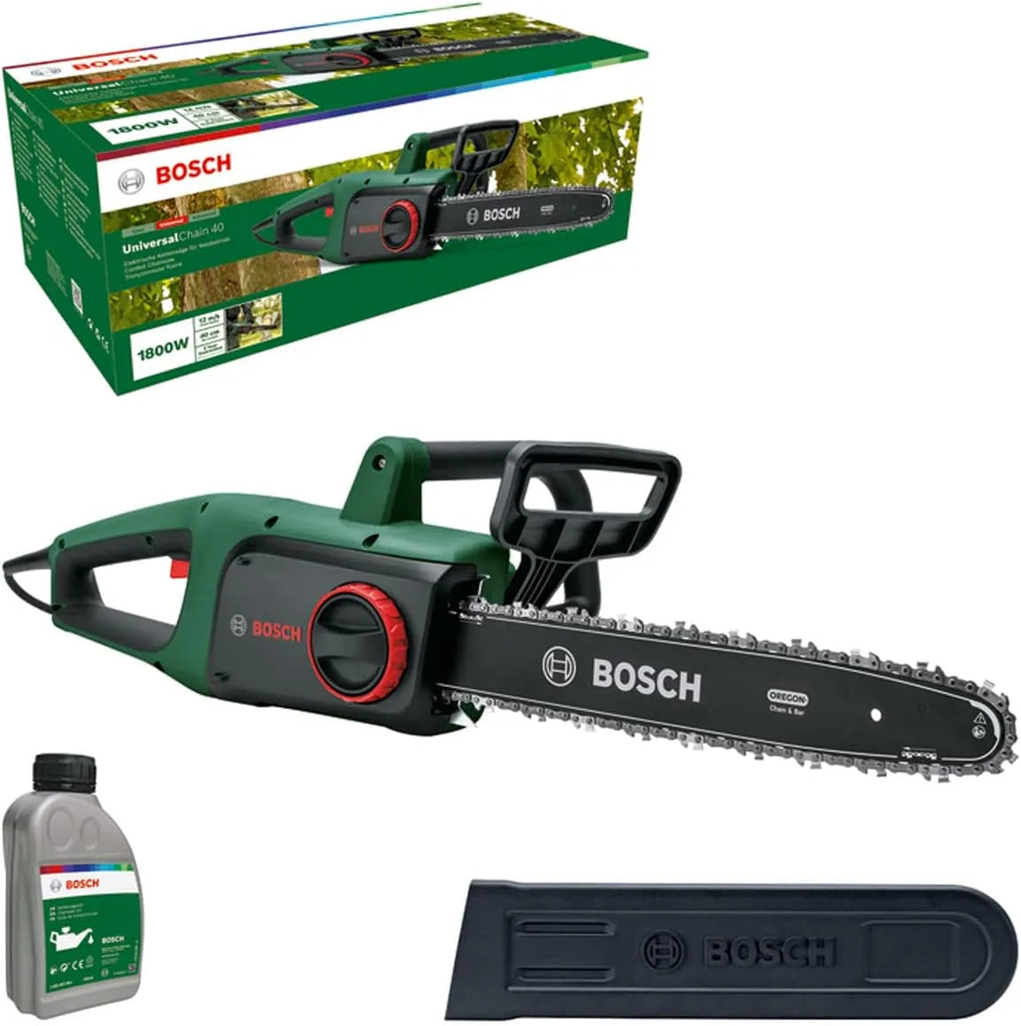 Kettingzaag, lichtgewicht: 4,3 kg, kettingsnelheid: 12 m/s, inclusief kettingzaagolie, in doos, Amazon Editie, Bosch thuis and Garden kettingzaag