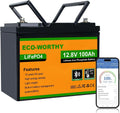 Zonnepaneel, LiFePO4, 100 Ah, 12 V, Bluetooth, 1280 Wh autoaccu voor camper, boot