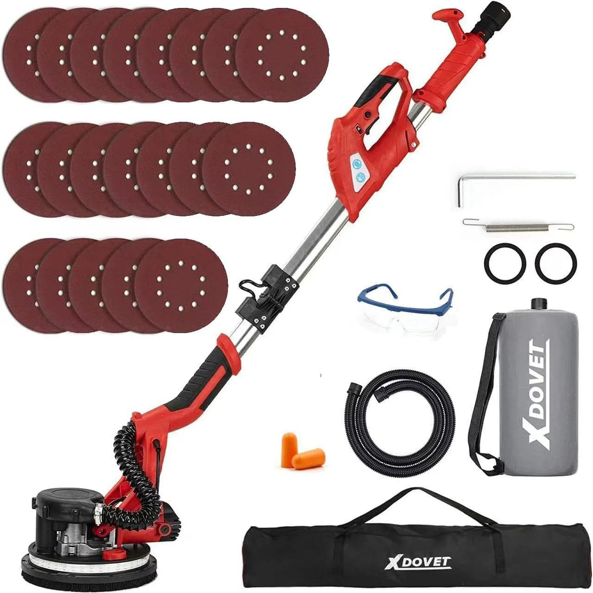 Machine, 850 Watt elektrische schuurmachine met 20 schuurschijven, 6 variabele snelheden van 800 tot 1750 rpm, uitschuifbare handgreep